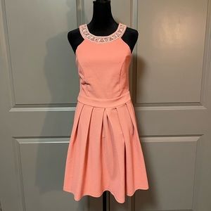Francesca’s Ayla peach beaded fit and flare dress size medium